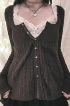 Y2K Sweet Square Neck Cable Knit Button Blouse