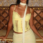 Y2K V-Neck Bustier Vintage Lace Trim Backless Slim Fit Camisole Crop Top