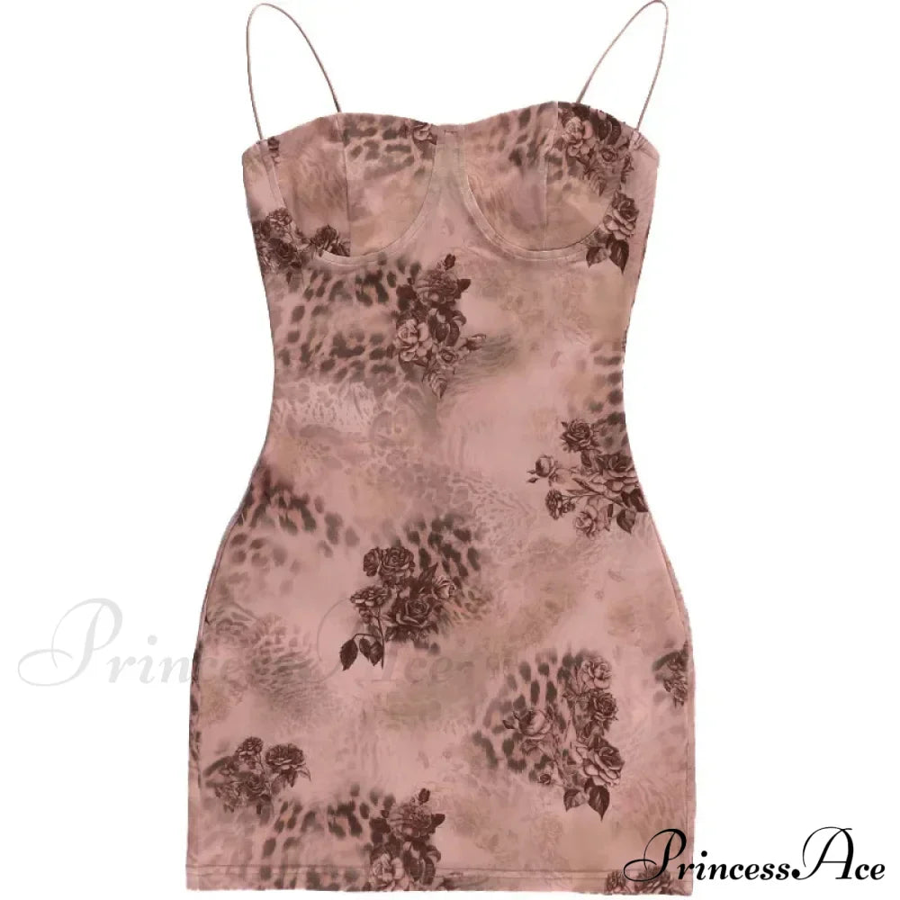 Y2K Vintage Party Mini Print Beach Style Backless Sun Floral Dress