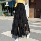 Y2K Lace Crochet Umbrella Long Skirt Bohemian High Waist