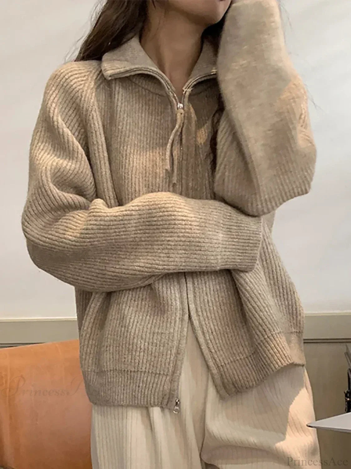 Zippered Knit Cardigan